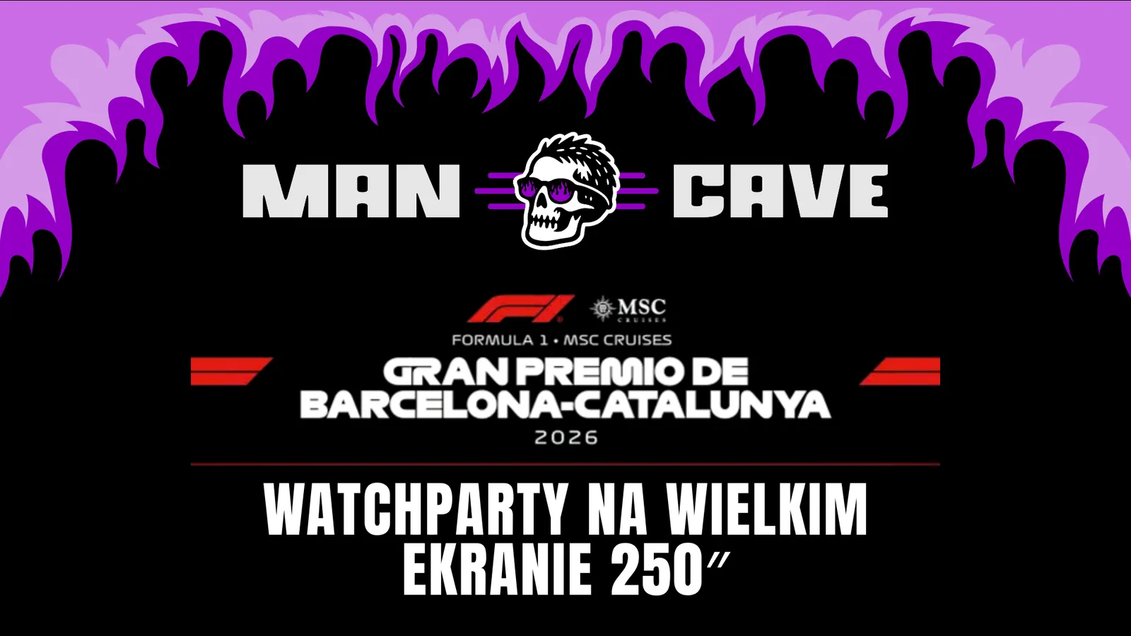 Watch Party F1 GP Barcelony 2026 w ManCave Wrocław – oglądaj wyścig na ekranie 250”